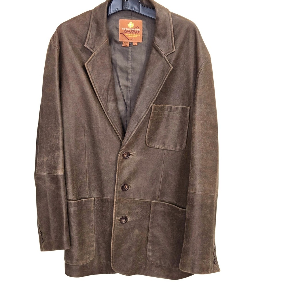 The Territory Ahead Leather Blazer Mens Large Brown 3-Button Sport Coat Jacket